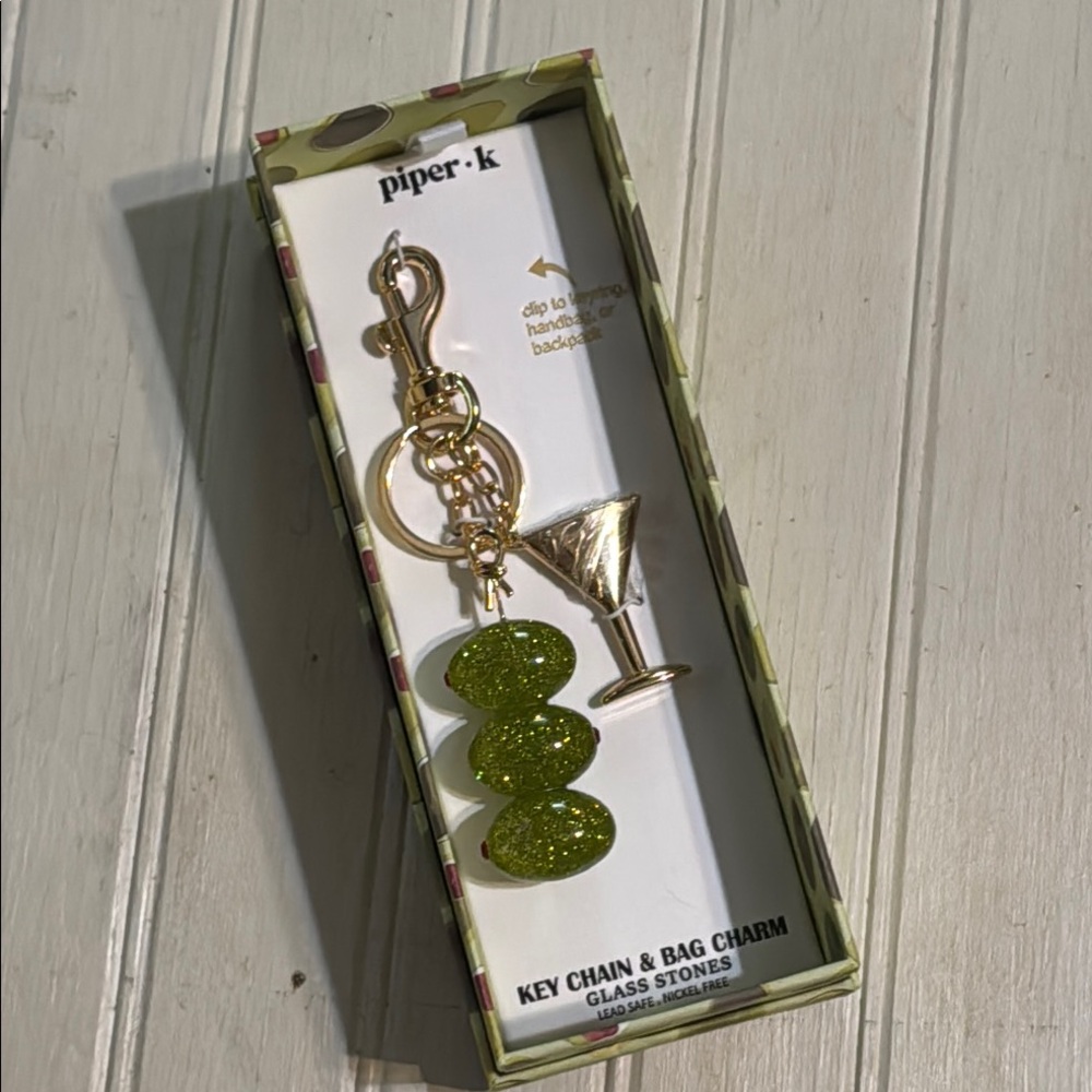 Piper K Olive’s and martini Glass Keychain with Gold Charm